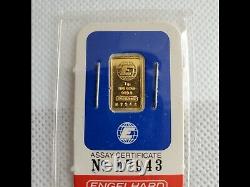 Engelhard 1 Gram Fine Gold. 9999 Bar with Assay Certificate No. M7943 (Sealed)
