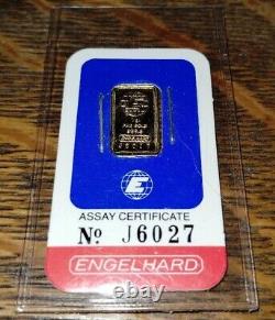 Engelhard 1 Gram Fine Gold 999.9 Bar with Assay Certificate No. J6027 (Sealed)