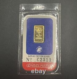 Engelhard 1 Gram Fine Gold 999.9 Bar with Assay Certificate (Sealed) No Staples