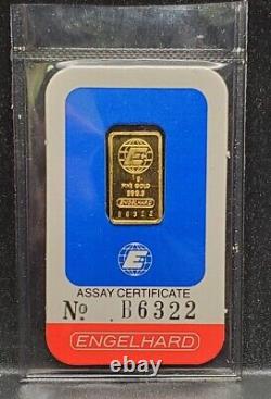 Engelhard 1 Gram Fine Gold 999.9 Bar with Assay Certificate- Sealed Plastic