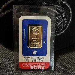 Engelhard 5 Gram Fine Gold 999.9 Bar with Assay Certificate No. 16276 (Sealed) 24k