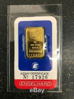 Engelhard 5 Gram Fine Gold Bar. 9999 with Assay Certificate & Envelope No. 17926