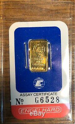 Engelhard 999.9 Fine 1 gram Gold Bar withAssay Certificate #F27