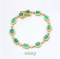 FINE 8.83 CTS Beautiful Emerald & Diamond Bracelet 14K Gold with Certificate