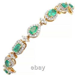 FINE 8.83 CTS Beautiful Emerald & Diamond Bracelet 14K Gold with Certificate