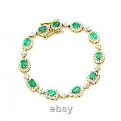 FINE 9.24 CTS Beautiful Emerald & Diamond Bracelet 14K Gold with Certificate