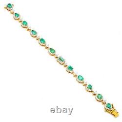 FINE 9.24 CTS Beautiful Emerald & Diamond Bracelet 14K Gold with Certificate