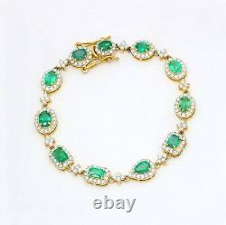 FINE 9.44 CTS Beautiful Emerald & Diamond Bracelet 14K Gold with Certificate