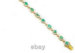 FINE 9.94 CTS Beautiful Emerald & Diamond Bracelet 14K Gold with Certificate