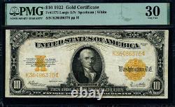 FR. 1173 $10 1922 Gold Certificate PMG VF30 Large S/N