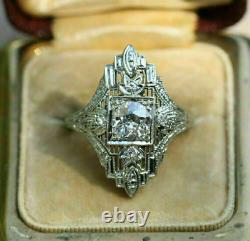 Filigree Vintage Art Deco 2.17Ct Round Cut Diamond Antique Wedding Ring 14K Gold