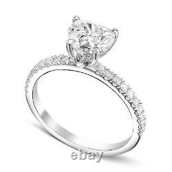 Fine 14k White Gold Ring E VVS2 1.25 Ct Heart Cut Lab Created Diamond Love Gift