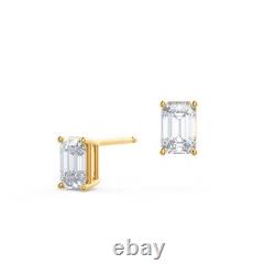 Fine 14k Yellow Gold Studs Emerald Cut 0.50 Ct IGI GIA Lab Grown Diamond Earring