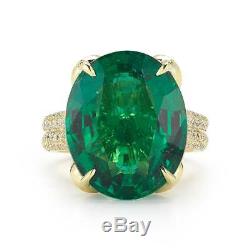 Fine 16.47 ct Oval Cut Emerald & Diamond 18K yellow Gold Ring WithGIA CERTIFICATE