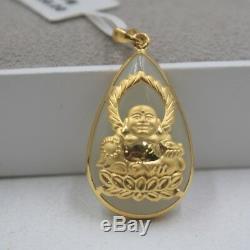 Fine 24k Yellow Gold & Natural Nephrite Buddha Pendant 1.33g Certificate