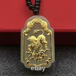 Fine 3D 24K Yellow Gold &Hetian Jade Pendant Fire Unicorn Lucky With Certificate