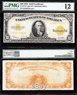 Fine Graded 1922 $10 GOLD CERTIFICATE! PMG 12! FREE SHIPPING! K34497582