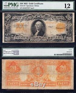 Fine Graded 1922 $20 GOLD CERTIFICATE! PMG 12! FREE SHIPPING! K36377277