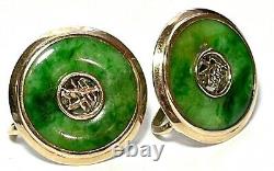 Fine Vintage 14K Translucent Natural A Jadeite Earrings, Gumps, GIA Certificate
