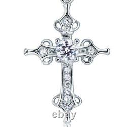 Forever Classic 14K White Gold Over Round Cut Diamond Dainty Holy Cross Pendant