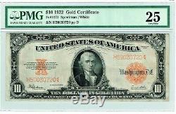 Fr. 1173 $10 1922 Gold Certificate PMG Very Fine 25