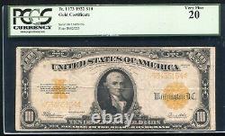 Fr. 1173 1922 $10 Ten Dollars Gold Certificate Currency Note Pcgs Very Fine-20