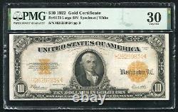 Fr. 1173 1922 $10 Ten Dollars Gold Certificate Currency Note Pmg Very Fine-30