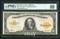 Fr. 1173 1922 $10 Ten Dollars Gold Certificate Pmg Extremely Fine-40