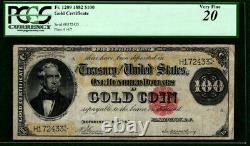 Fr. 1209 1882 $100 Gold Certificate PCGS Banknote Very Fine 20 Gold Coin