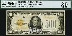 Fr 2407 $500 1928 GOLD NOTE WOODS / MELLON PMG VF 30 WLM1190 Certificate V Fine