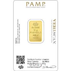 Gold bar 10g Pamp Swiss certificate Fine Gold 999.9 /24K