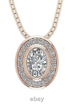 I1 H 1.20Ct Round Oval Cut Diamond Halo Solitaire Pendant Necklace 14K Rose Gold