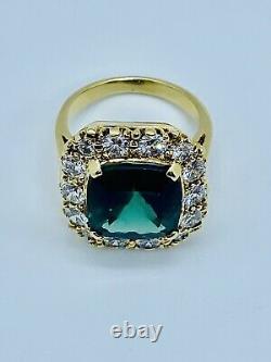 Important Estate 18k Diamond & Green Tourmaline Halo Ring with AGI Certificate