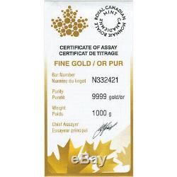 Kilo 32.15 oz Gold Bar RCM Royal Canadian Mint. 9999 Fine with Assay Certificate