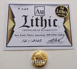 LITHIC Early Native American Series 1 toz. 999 Fine Gold Art Round Certificate