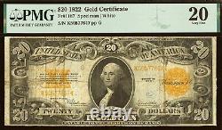 Large 1922 US $20 Gold Certificate PMG Grade Very Fine 20 Fr. 1187