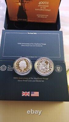 Mayflower 400 UK & US Silver & Gold Proof Coin & Medal Set Royal Mint Version