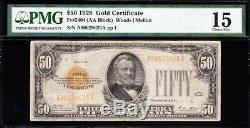 NICE RARE Bold Choice Fine+ 1928 $50 GOLD CERTIFICATE! PMG 15! A00629625A