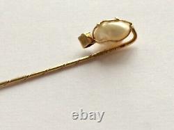Natural Saltwater Pearl Stickpin, Gold, Pearl and Sapphire with Certificate