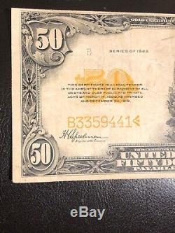 Nice 1922 U. S. $50 GOLD CERTIFICATE SPEELMAN & WHITE FINE+ FR-1200