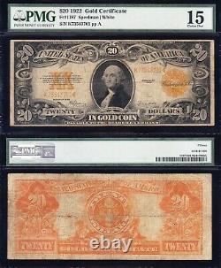Nice Choice Fine 1922 $20 GOLD CERTIFICATE! PMG 15! FREE SHIPPING! K73543701