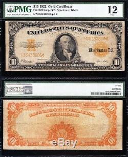 Nice Fine 1922 $10 GOLD CERTIFICATE! PMG 12! FREE SHIPPING! H35433806