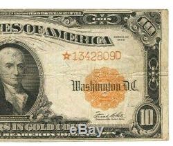 Nice Large 1922 Star $10 Gold Certificate Fr#1137 Very Fine No Res