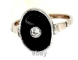 Onyx & Diamond 14ct White Gold Ring Fine Jewellery Band Size K