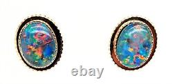 Opal & 9ct Yellow Gold Stud Earrings Fine Jewellery Pierced Ears Post &Butterfly