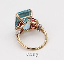 Oscar Heyman 1941 Cocktail Ring 18Kt Gold 21.18 Ctw In Aquamarine Rubies Diamond