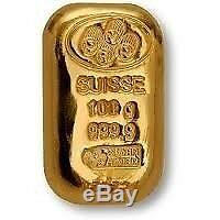 PAMP 100 gram (3.215 oz). 9999 Fine Gold Bar Cast With Assay Certificate