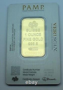 Pamp Suisse. 9999 Fine Gold Bar Lady Fortuna 1oz. With Veriscan certificate