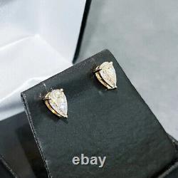 Pear Shaped Real Moissanite Stud Earrings Size 2.00ct- 16.00 ct 14k Gold Plated