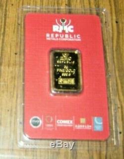RMC Republic Metals Corporation 5 grams. 9999 Fine GOLD with Certification #